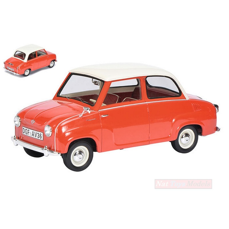 SCALE MODEL COMPATIBLE WITH GOGGOMOBIL 1955 RED W/WHITE ROOF 1:18 SCHUCO SH0097