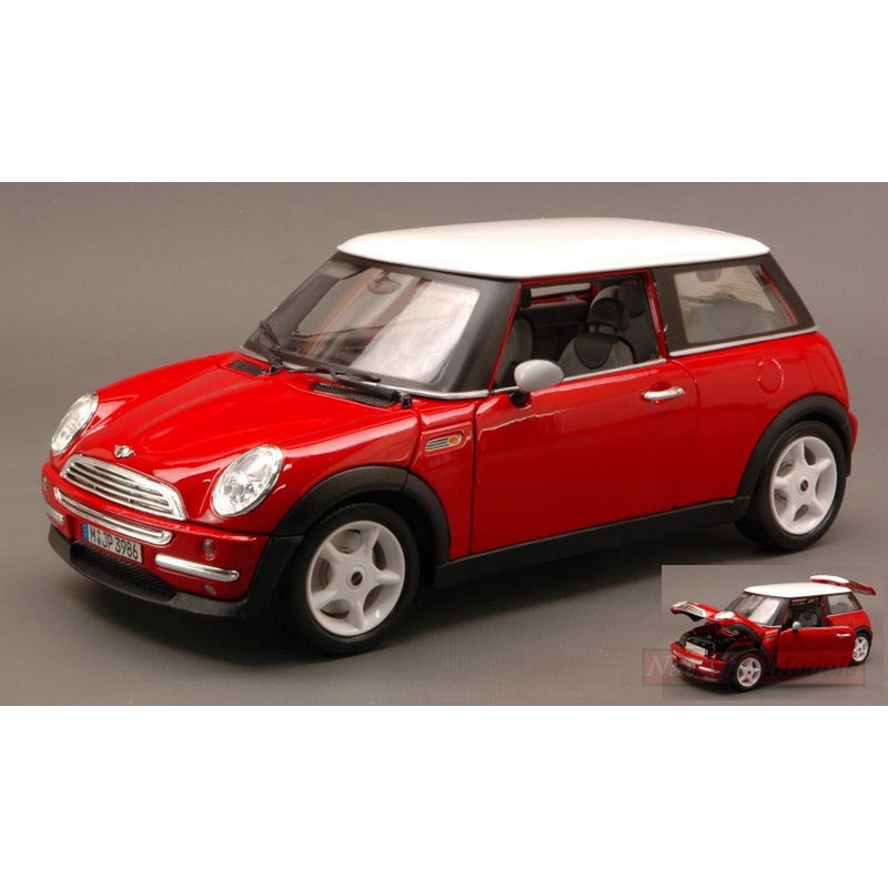 SCALE MODEL COMPATIBLE WITH NEW MINI COOPER RED W/WHITE ROOF 1:18 BURAGO BU12034