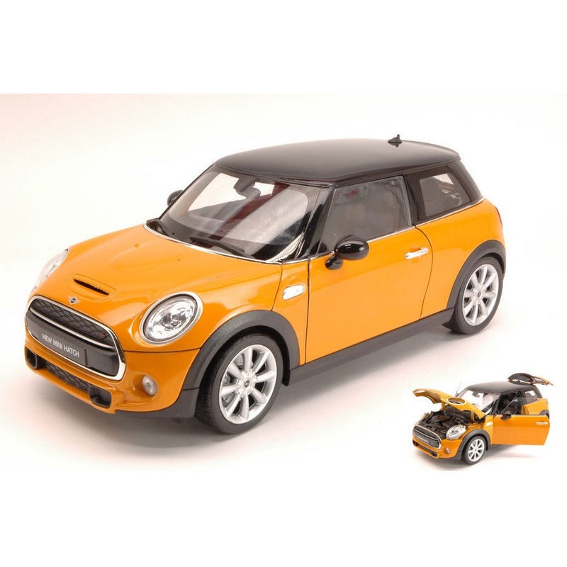 SCALE MODEL COMPATIBLE WITH NEW MINI HATCH 2015 ORANGE W/BLACK ROOF 1:18 WELLY WE8050OR