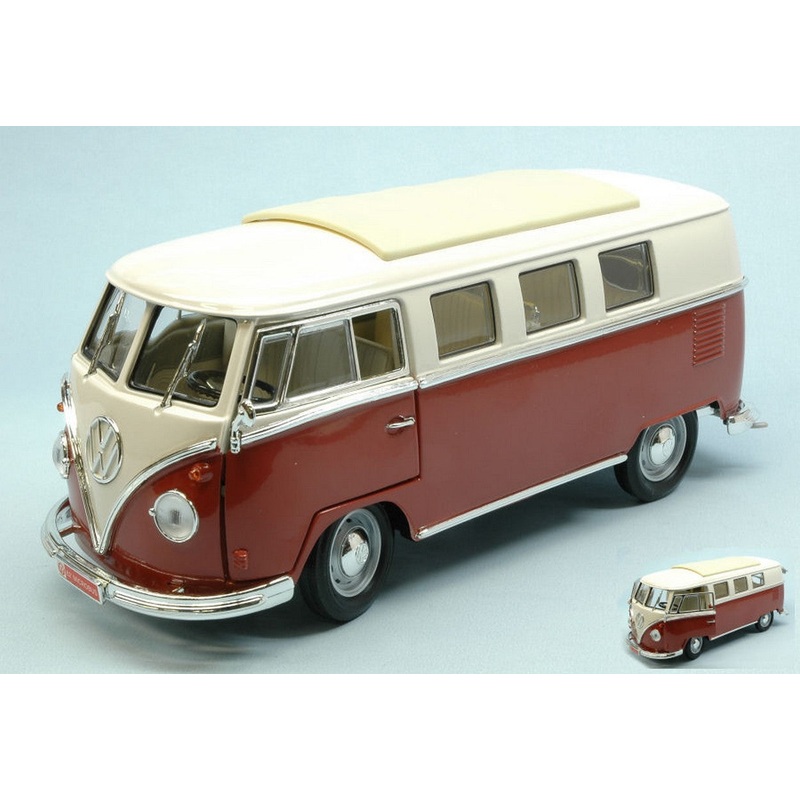 SCALE MODEL COMPATIBLE WITH VW MICROBUS 1962 BURGUNDY W/WHITE ROOF 1:18 LUCKY YM92328BG