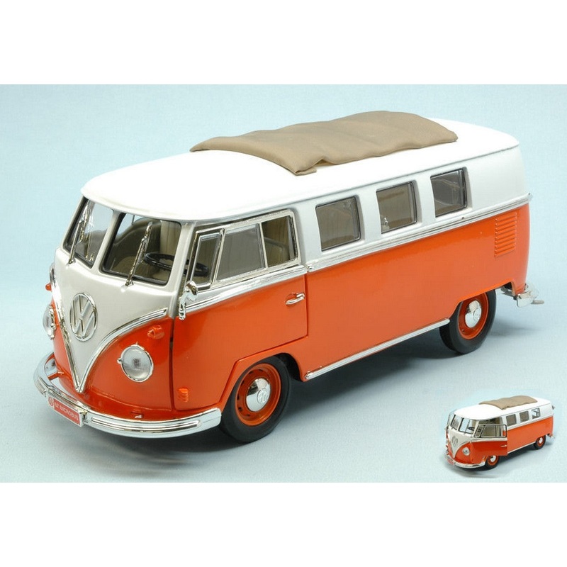 SCALE MODEL COMPATIBLE WITH VW MICROBUS 1962 ORANGE W/WHITE ROOF 1:18 LUCKY YM92327OR