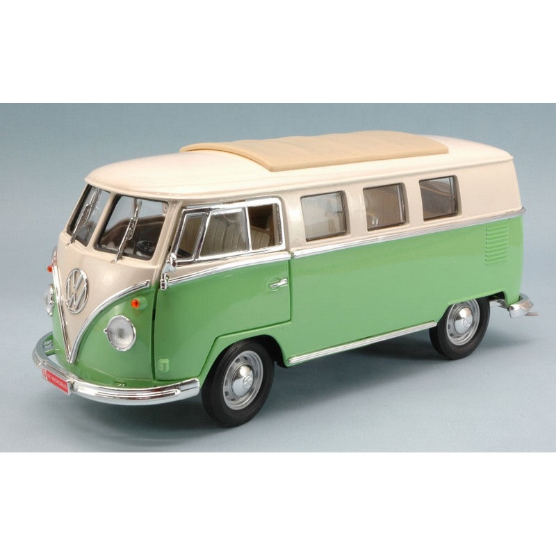 SCALE MODEL COMPATIBLE WITH VW MICROBUS SOFT TOP 1962 LIGHT GREEN W/WHITE ROOF 1:18 YAT MING YM92328GR