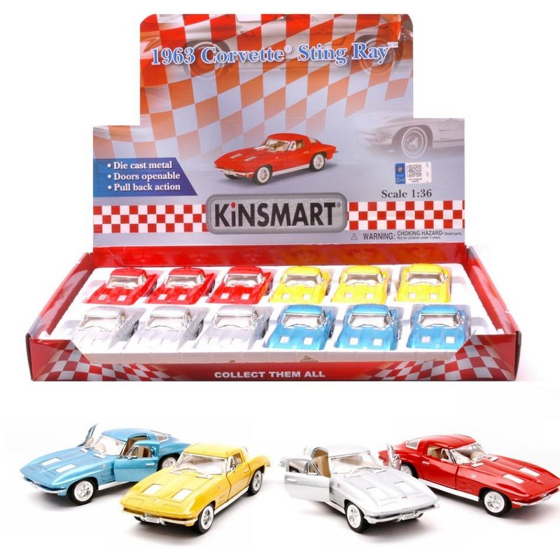 SCALE MODEL COMPATIBLE WITH CORVETTE STINGRAY 1963 COL.ASS.cm 12,5 1:36 KINSMART KT17907