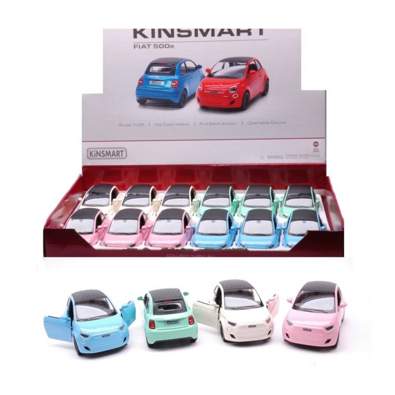 SCALE MODEL COMPATIBLE WITH FIAT 500e PASTEL COLOR ASS. 12 cm 1:28 KINSMART KT17172