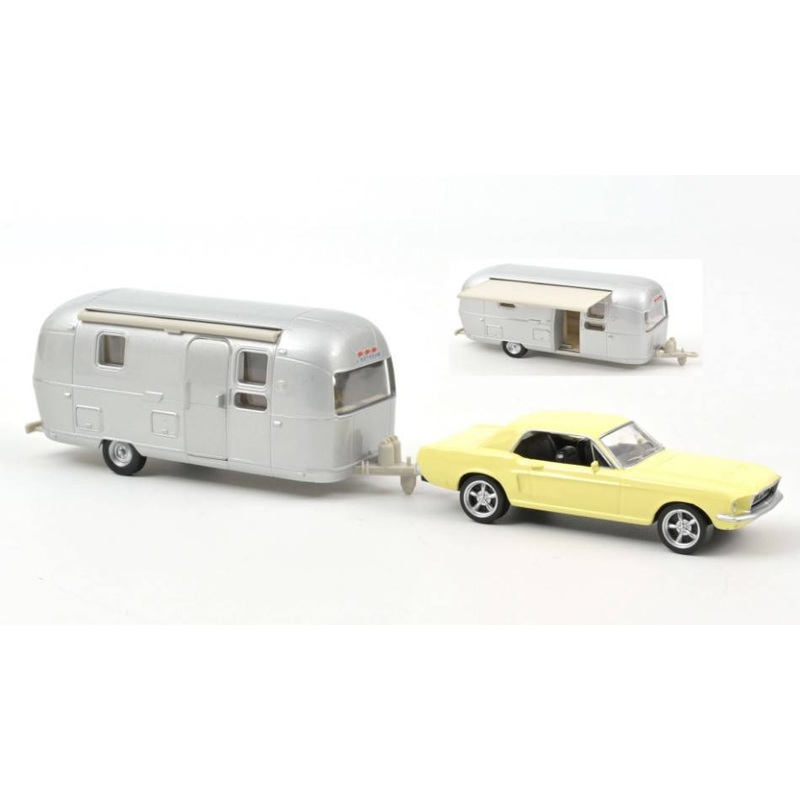 SCALE MODEL COMPATIBLE WITH FORD MUSTANG 1968 LIGHT YELLOW AND AIRSTREAM CARAVAN 1:43 NOREV NV270581