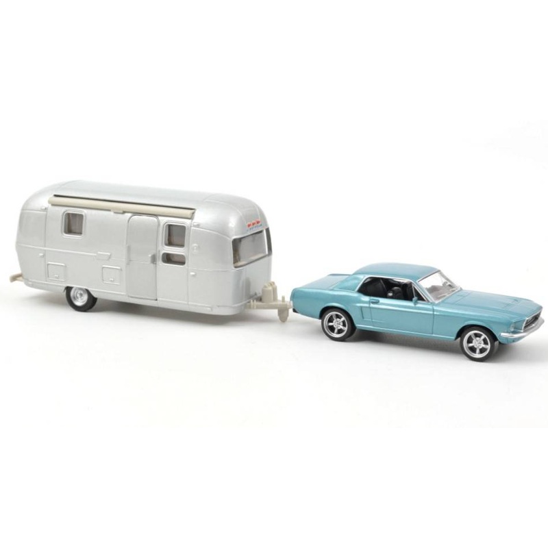 SCALE MODEL COMPATIBLE WITH FORD MUSTANG 1968 METALLIC BLUE AND AIRSTREAM CARAVAN 1:43 NOREV NV270582