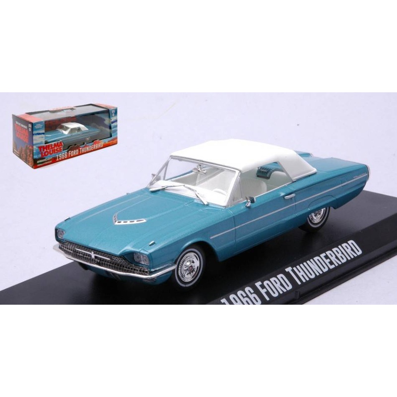 SCALE MODEL COMPATIBLE WITH FORD THUNDERBIRD (TOP-UP) "THELMA & LOUISE 1991" 1966 BLUE/WHITE 1:43 GREENLIGHT GREEN86619