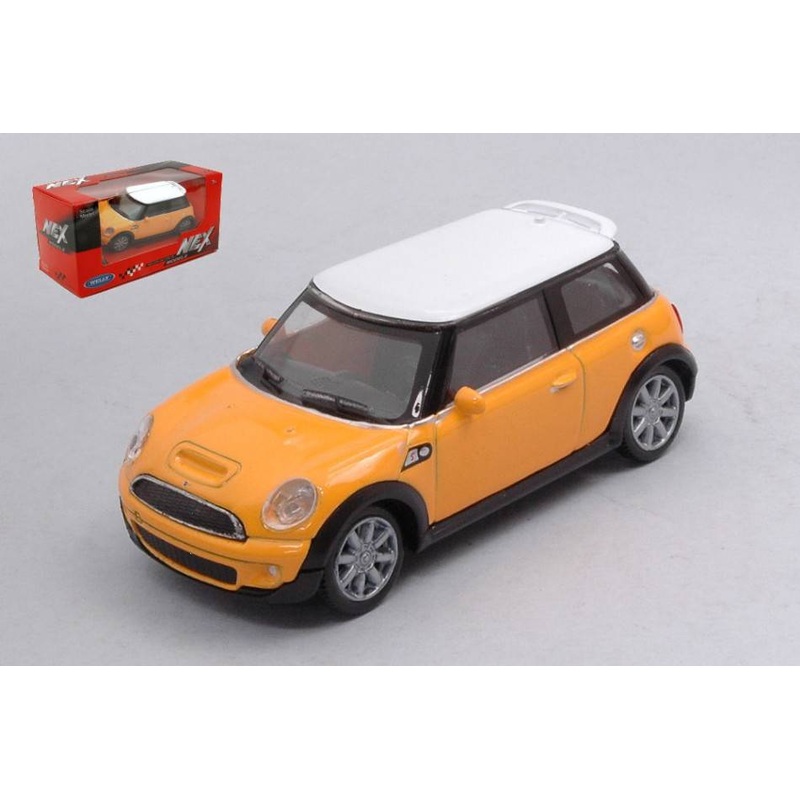 SCALE MODEL COMPATIBLE WITH MINI COOPER S YELLOW W/WHITE ROOF 1:43 WELLY WE38509N