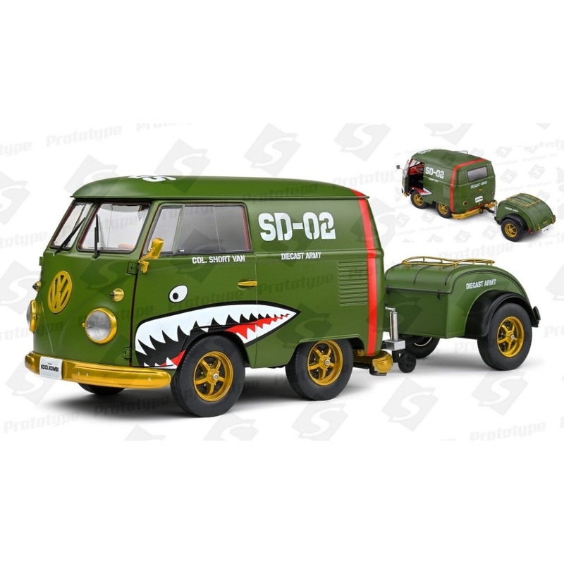 MODELLINO Solido VOLKSWAGEN T1 VAN KOOL COMBI WITH TRAILER 1950 GREEN 1:18 MODEL SCALE SL1810901 250506