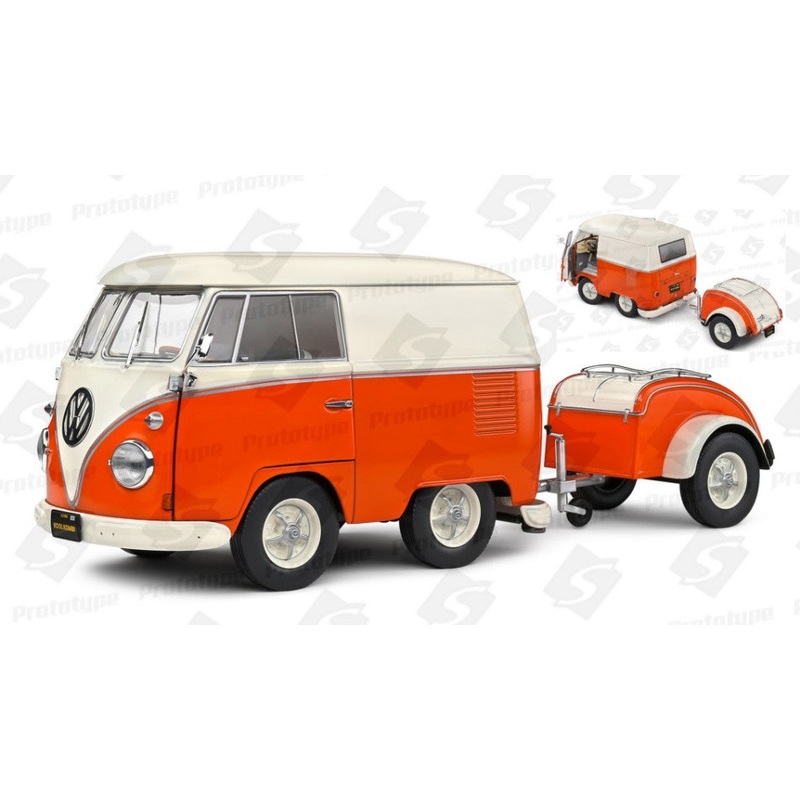 MODELLINO Solido VOLKSWAGEN T1 VAN KOOL COMBI WITH TRAILER 1950 ORANGE/WHITE 1:18 MODEL SCALE SL1810902 250506