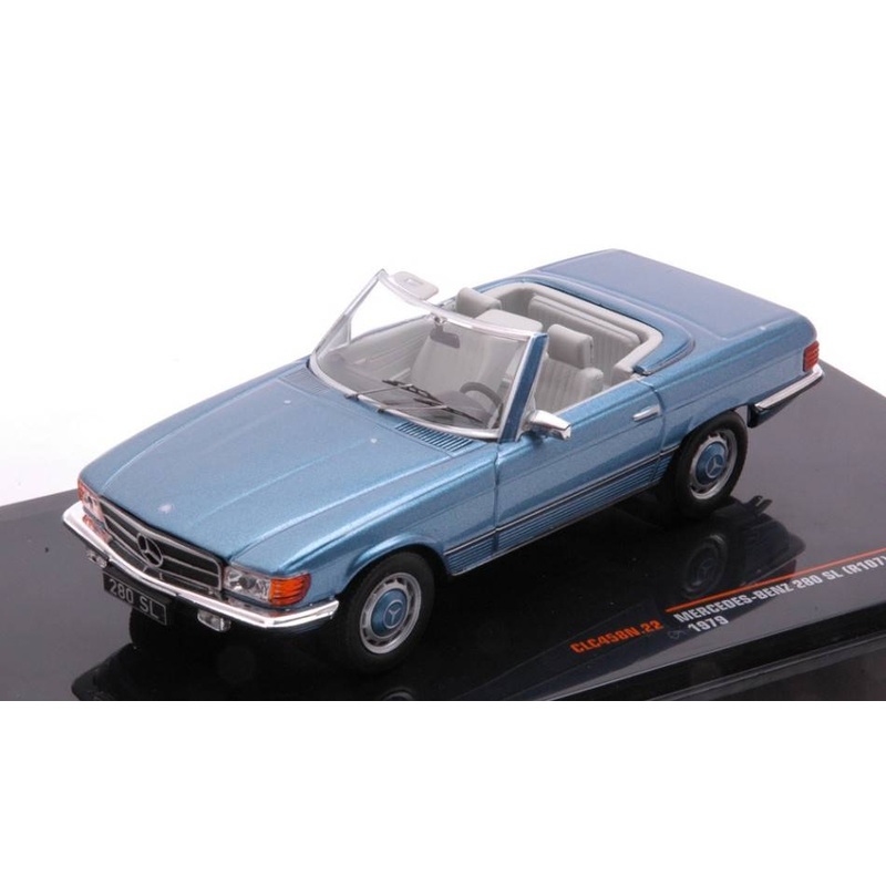 SCALE MODEL COMPATIBLE WITH MERCEDES 280 SL (R107) 1979 MET.BLUE 1:43 IXO MODEL CLC458
