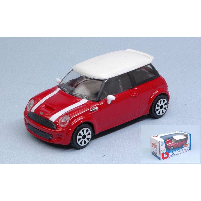 SCALE MODEL COMPATIBLE WITH MINI COOPER S RED W/WHITE ROOF 1:43 BURAGO BU30257R