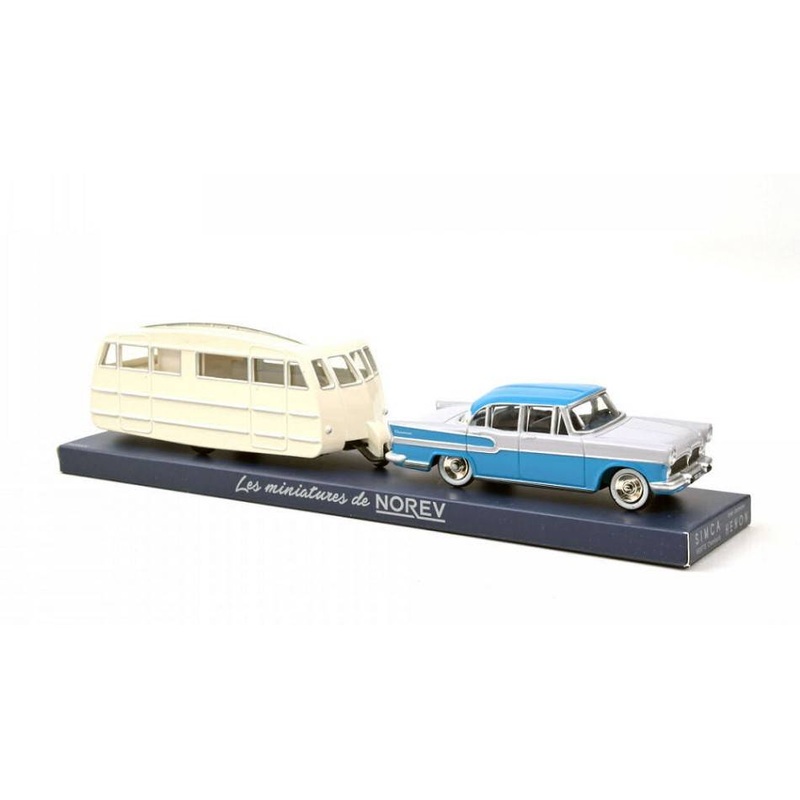 SCALE MODEL COMPATIBLE WITH SIMCA VEDETTE CHAMBORD 1958 & CARAVANE HENON BLEU & GRIS 1:43 NOREV NVCL5712