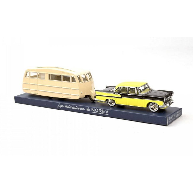 SCALE MODEL COMPATIBLE WITH SIMCA VEDETTE CHAMBORD 1958 & CARAVANE HENON JAUNE & NOIR DIAMANT 1:43 NOREV NVCL5711