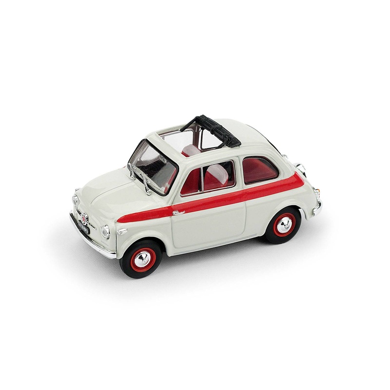 SCALE MODEL COMPATIBLE WITH FIAT 500 1959 SPORT SUNROOF 2nd OPEN SERIES WHITE/RED 1:43 BRUMM BM0603