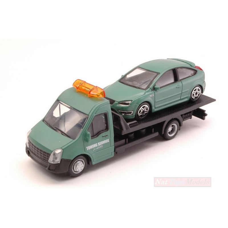 SCALE MODEL COMPATIBLE WITH FORD FOCUS ST + FLATBED TRANSPORTER 1:43 BURAGO BU31404