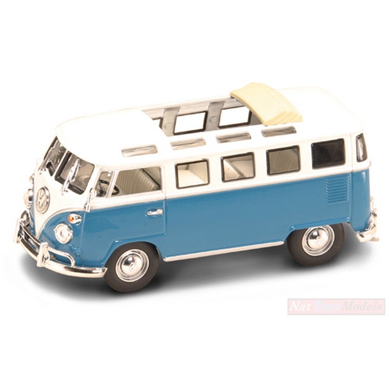 SCALE MODEL COMPATIBLE WITH VW MICROBUS 1962 BLUE/WHITE 1:43 YAT MING YM43208BL