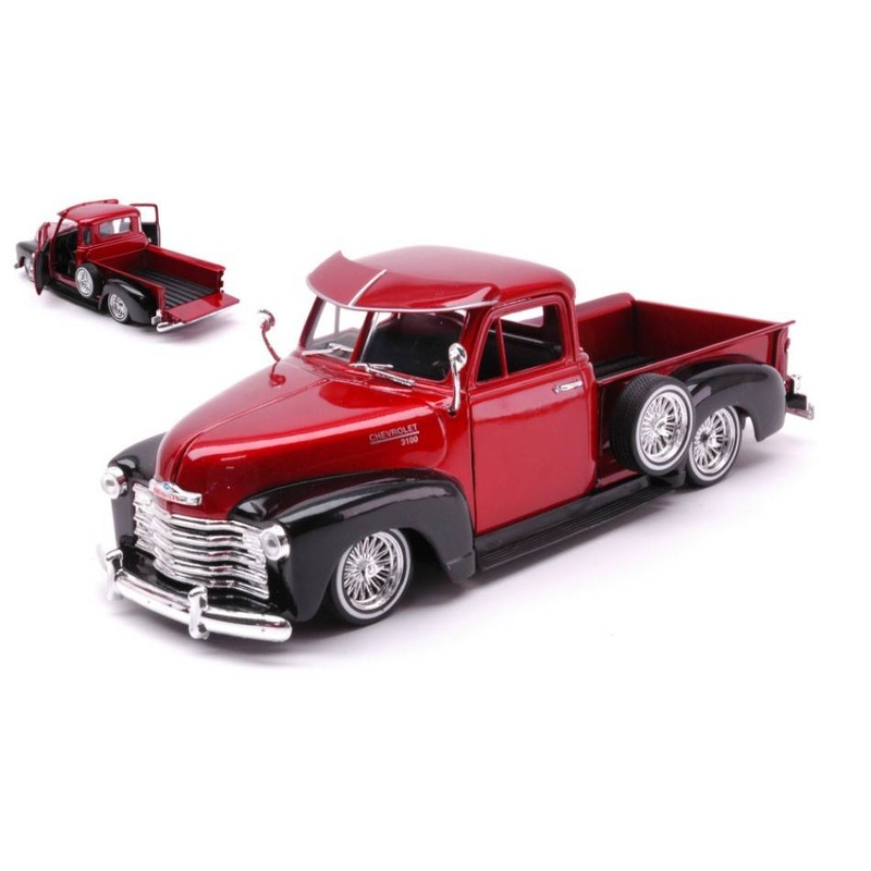 SCALE MODEL COMPATIBLE WITH CHEVROLET 3100 PICK UP LOW RIDER METALLIC RED/BLACK 1:24 WELLY WE22087BKMRD