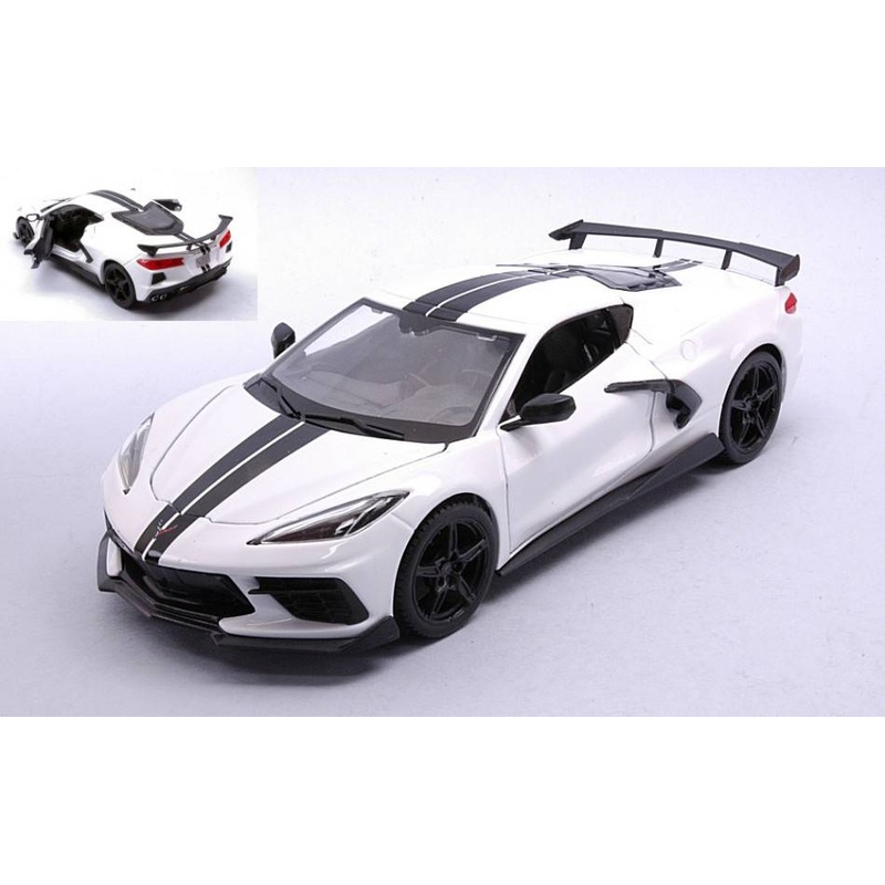 SCALE MODEL COMPATIBLE WITH CHEVROLET CORVETTE STINGRAY COUPE HIGH WING 2020 WHITE 1:24 MAISTO MI31534W