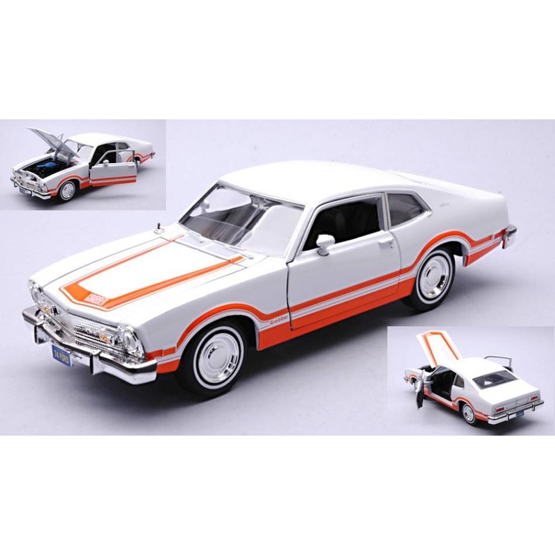 SCALE MODEL COMPATIBLE WITH FORD MAVERICK 1974 "FORGETTEN CLASSIC SERIES" WHITE W/ORANGE STRIP.1:24 MOTORMAX MTM79043W