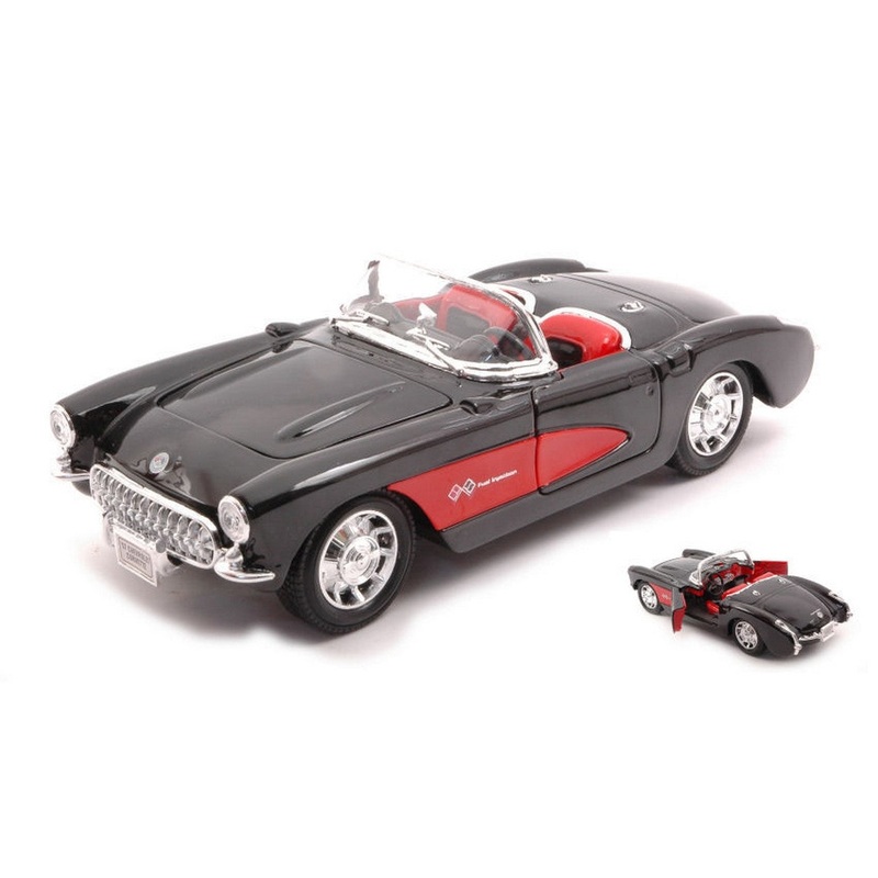 SCALE MODEL COMPATIBLE WITH CHEVROLET CORVETTE 1957 BLACK/RED 1:24 WELLY WE29393BKR
