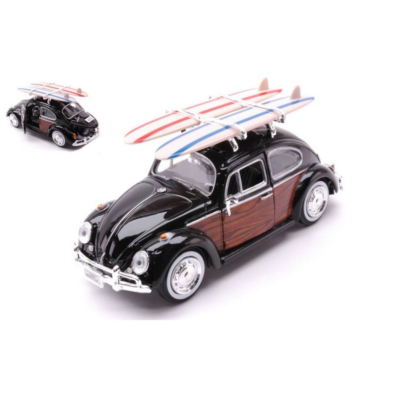 SCALE MODEL COMPATIBLE WITH VW BEETLE W/SURFBOARD 1968 BLACK/BROWN 1:24 MOTORMAX MTM79591