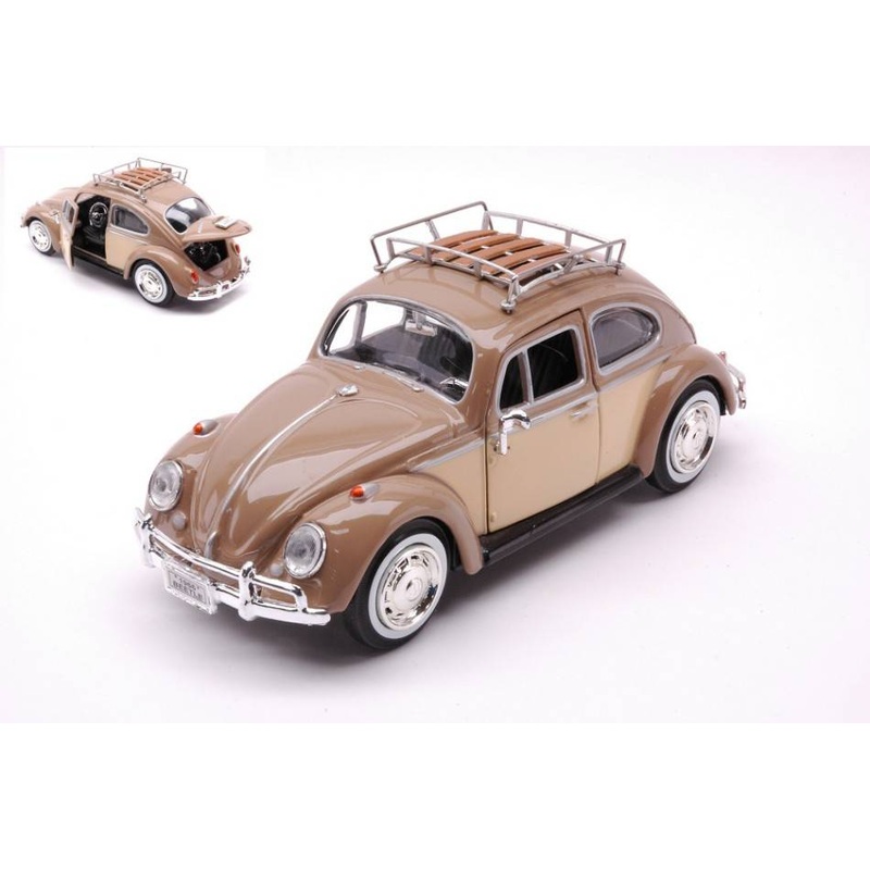 SCALE MODEL COMPATIBLE WITH VW BEETLE W/TOP LUGGAGE RACK 1959 BEIGE/BROWN 1:24 MOTORMAX MTM79559BR
