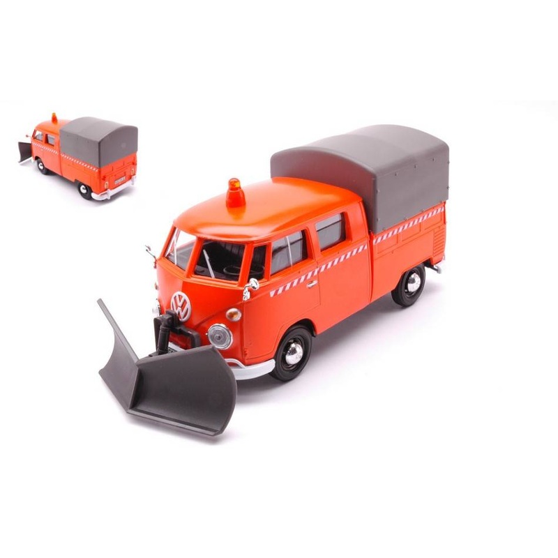 SCALE MODEL COMPATIBLE WITH VW TYPE 2 T1 PICKUP TRUCK W/SNOW PLOW 1962 ORANGE 1:24 MOTORMAX MTM79593