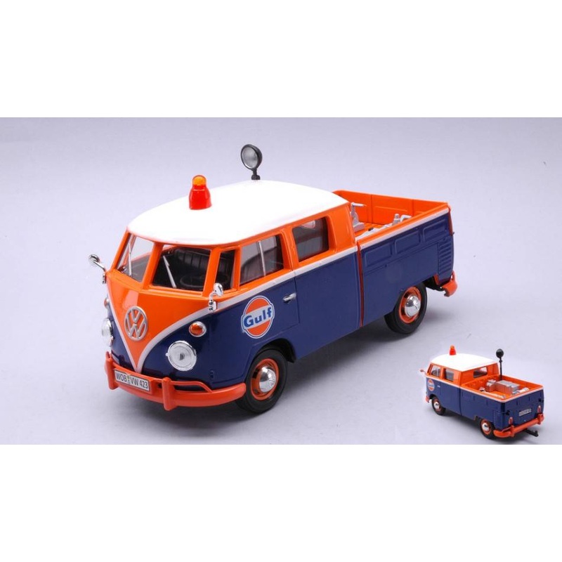 SCALE MODEL COMPATIBLE WITH VW TYPE 2 T1 SERVICE PICK UP GULF BLUE/ORANGE 1:24 MOTORMAX MTM79650