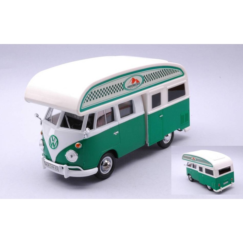SCALE MODEL COMPATIBLE WITH VW TYPE 2 T3 CAMPER VAN 1965 WHITE/GREEN 1:24 MOTORMAX MTM79592