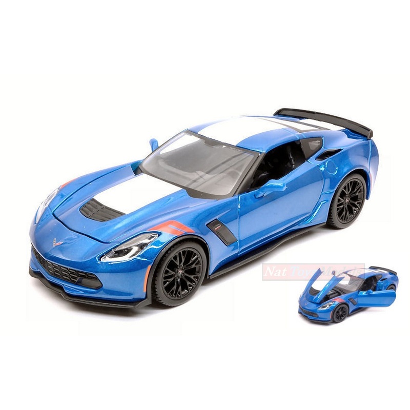 SCALE MODEL COMPATIBLE WITH CHEVROLET CORVETTE GRAN SPORT 2017 BLUE W/WHITE STRIPES 1:24 MAISTO MI31516BL