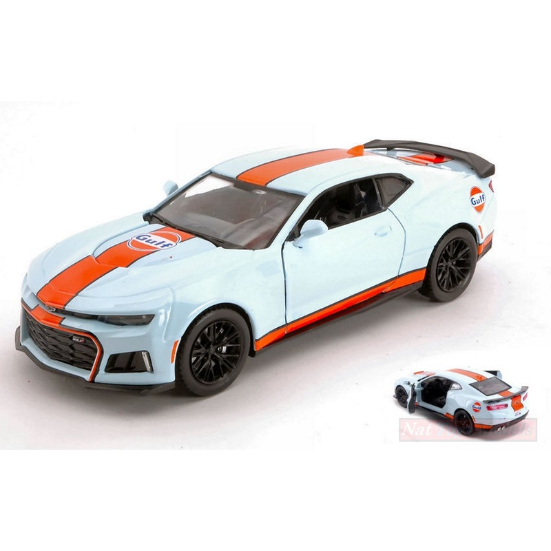 SCALE MODEL COMPATIBLE WITH CHEVY CAMARO XL1 2017 "GULF" LIGHT BLUE/ORANGE 1:24 MOTORMAX MTM79656