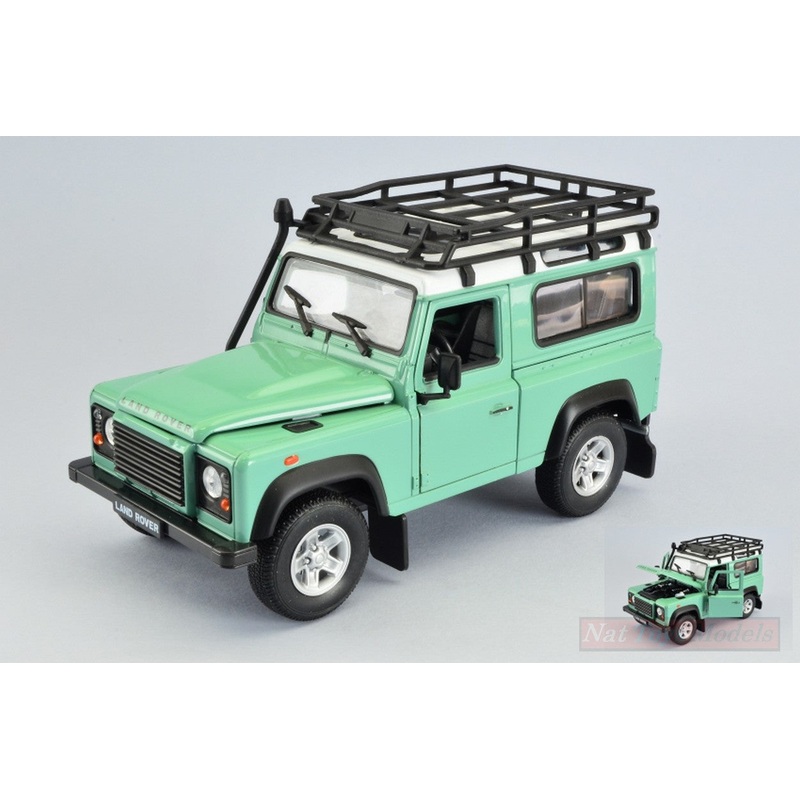 SCALE MODEL COMPATIBLE WITH LAND ROVER DEFENDER LIGHT GREEN/WHITE W/ROOF RACK 1:24 WELLY WE22498SPGREEN