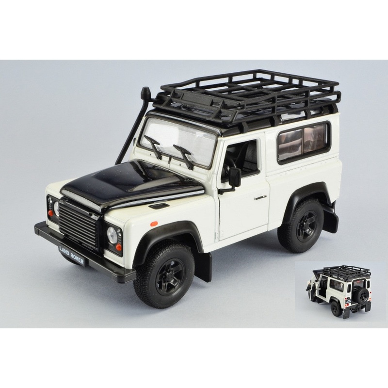 SCALE MODEL COMPATIBLE WITH LAND ROVER DEFENDER WHITE/BLACK W/ROOF RACK 1:24 WELLY WE22498SP