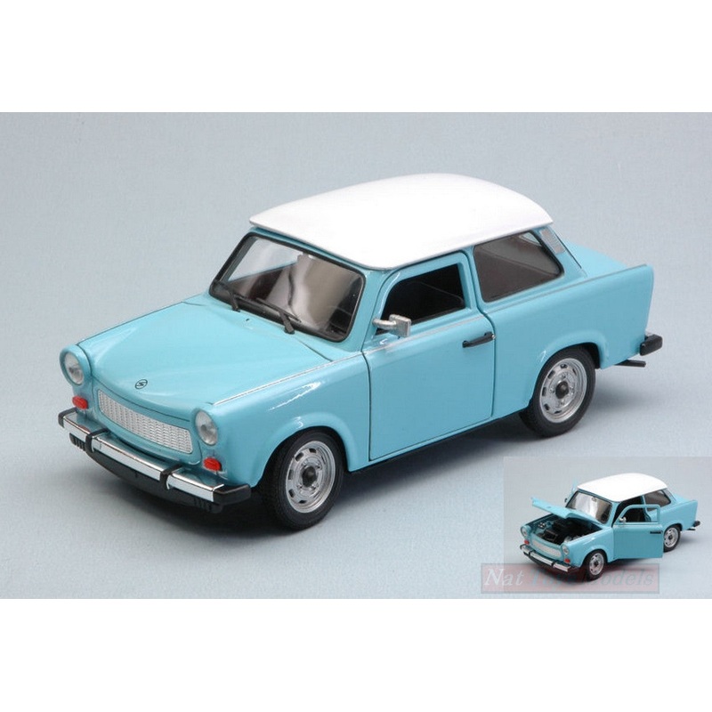 SCALE MODEL COMPATIBLE WITH TRABANT 601 1964-1990 LIGHT BLUE W/WHITE ROOF 1:24 WELLY WE24037SBL