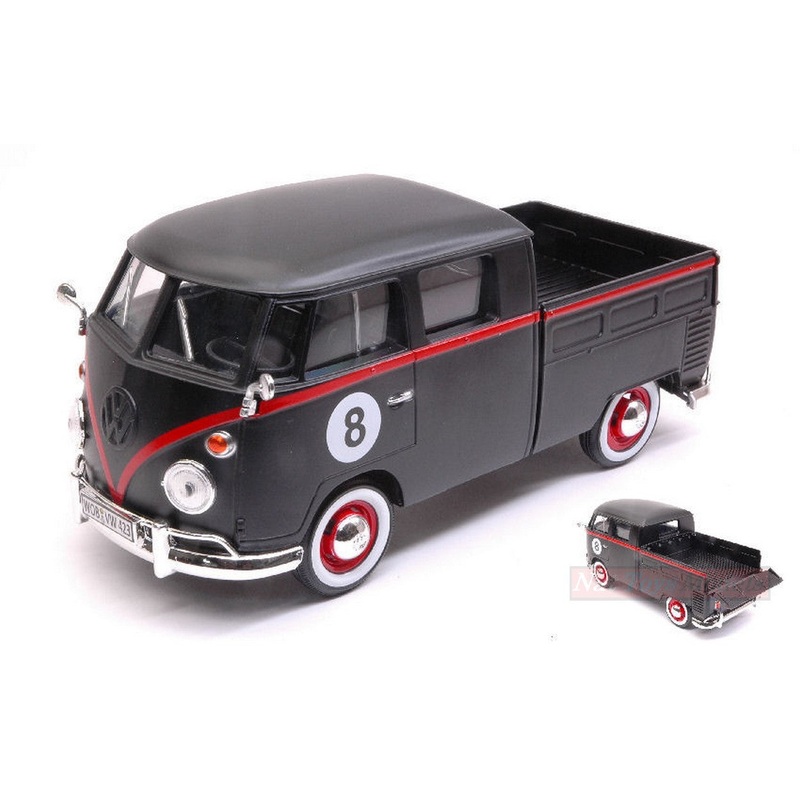 SCALE MODEL COMPATIBLE WITH VW TYPE 2 (T1) DOUBLE CAB PICK UP N.8 MATT BLACK/RED 1:24 MOTORMAX MTM79562