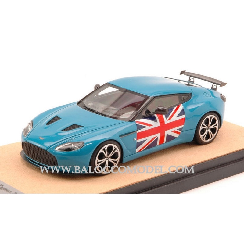 SCALE MODEL COMPATIBLE WITH ASTON MARTIN V12 ZAGATO 2012 BABY BLUE W/ENGLISH FLAG ED.LIM.PCS 10 1:43 TECNOMODEL TMDMI52AV
