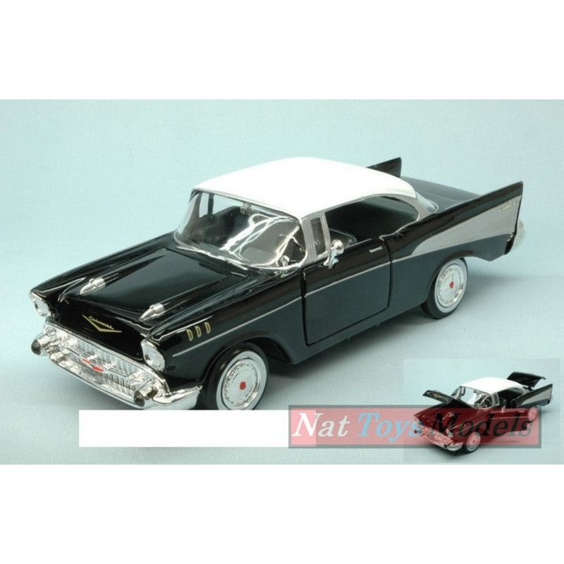 SCALE MODEL COMPATIBLE WITH CHEVY BEL AIR 1957 BLACK W/WHITE ROOF 1:24 MOTORMAX MTM73228BK