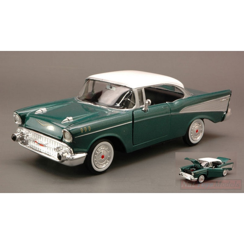 SCALE MODEL COMPATIBLE WITH CHEVY BEL AIR 1957 GREEN MET.WHITE ROOF 1:24 MOTORMAX MTM73228MG