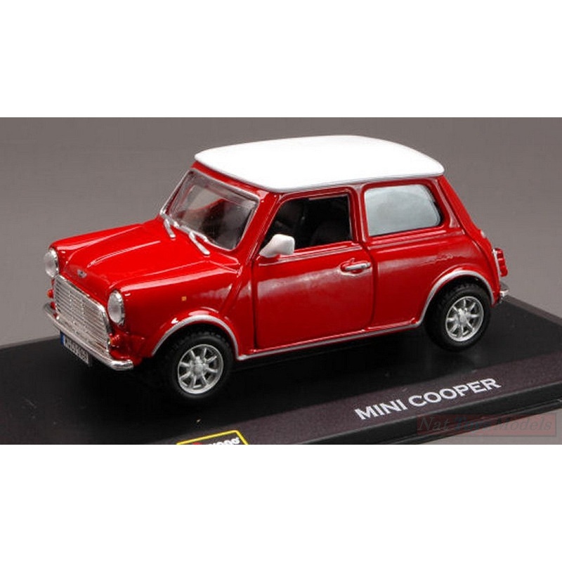 SCALE MODEL COMPATIBLE WITH MINI COOPER RED W/WHITE ROOF 1:32 BURAGO BU43210B