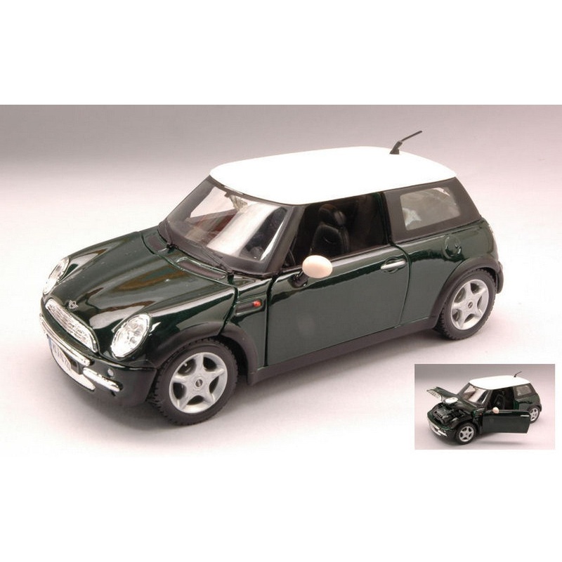 SCALE MODEL COMPATIBLE WITH NEW MINI COOPER 2002 GREEN W/WHITE ROOF 1:24 MAISTO MI31219
