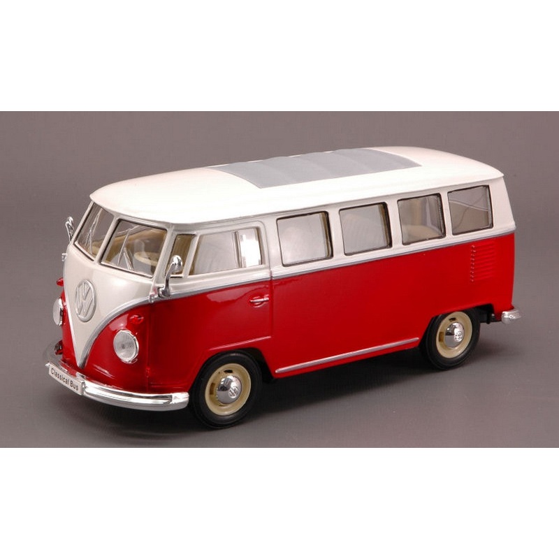 SCALE MODEL COMPATIBLE WITH VW T1 BUS 1962 RED/WHITE 1:24 WELLY WE1212