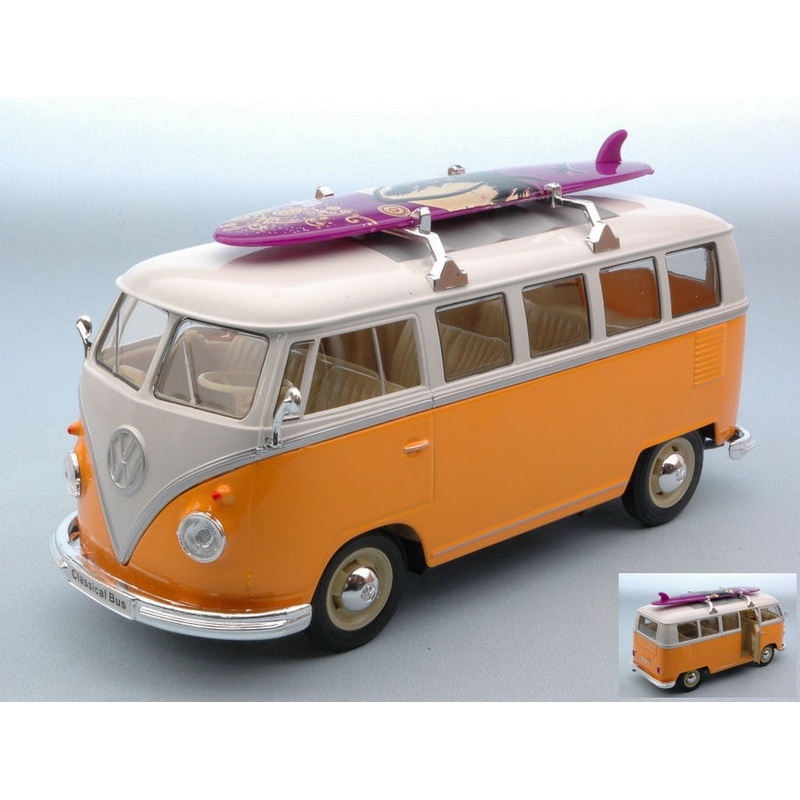 SCALE MODEL COMPATIBLE WITH VW T1 BUS 1963 W/WINDSURF YELLOW/CREAM 1:24 WELLY WE0952Y