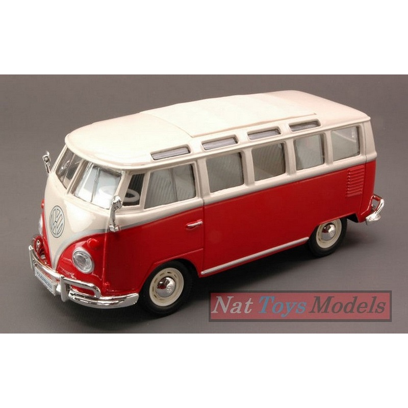 SCALE MODEL COMPATIBLE WITH VW T2 VAN SAMBA 1962 RED W/WHITE ROOF 1:25 MAISTO MI31956R
