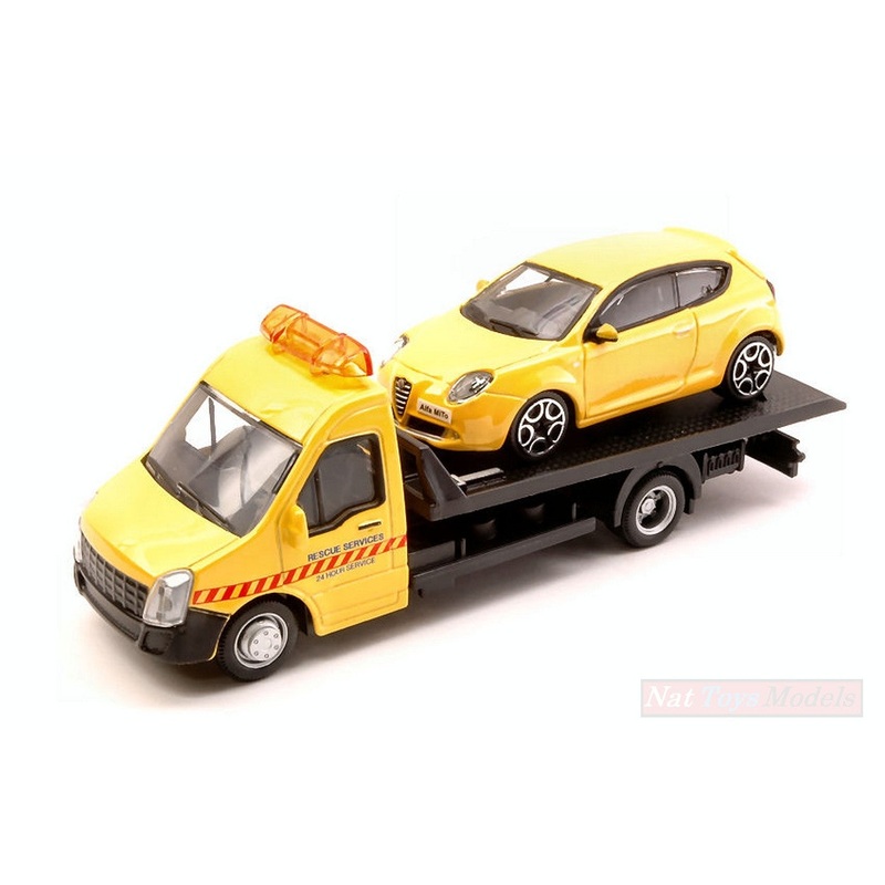 SCALE MODEL COMPATIBLE WITH ALFA ROMEO MITO + FLATBED TRANSPORTER 1:43 BURAGO BU31406