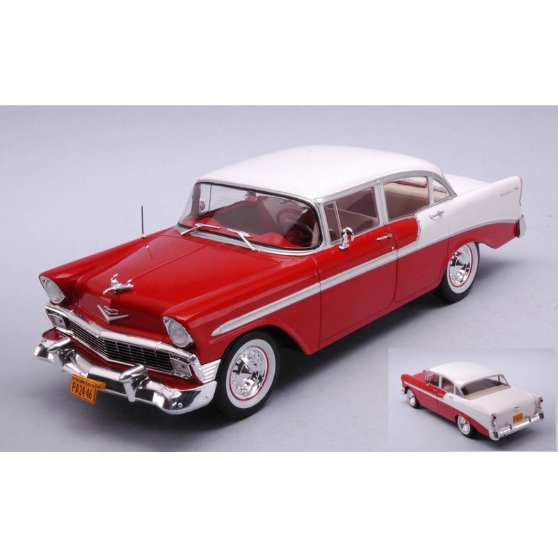 SCALE MODEL COMPATIBLE WITH CHEVROLET BEL AIR 4 DOOR SEDAN RED/WHITE 1:24 WHITEBOX WB124121