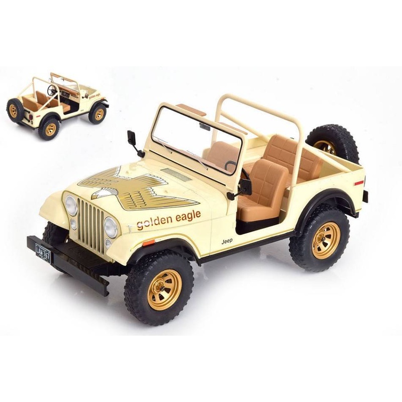 SCALE MODEL COMPATIBLE WITH JEEP CJ-7 GOLDEN EAGLE BEIGE DECORATED 1:18 MODELCARGROUP MCG18280